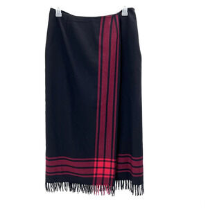 Vintage Valerie Stevens Black Red 100% Wool Long Maxi Wrap Skirt